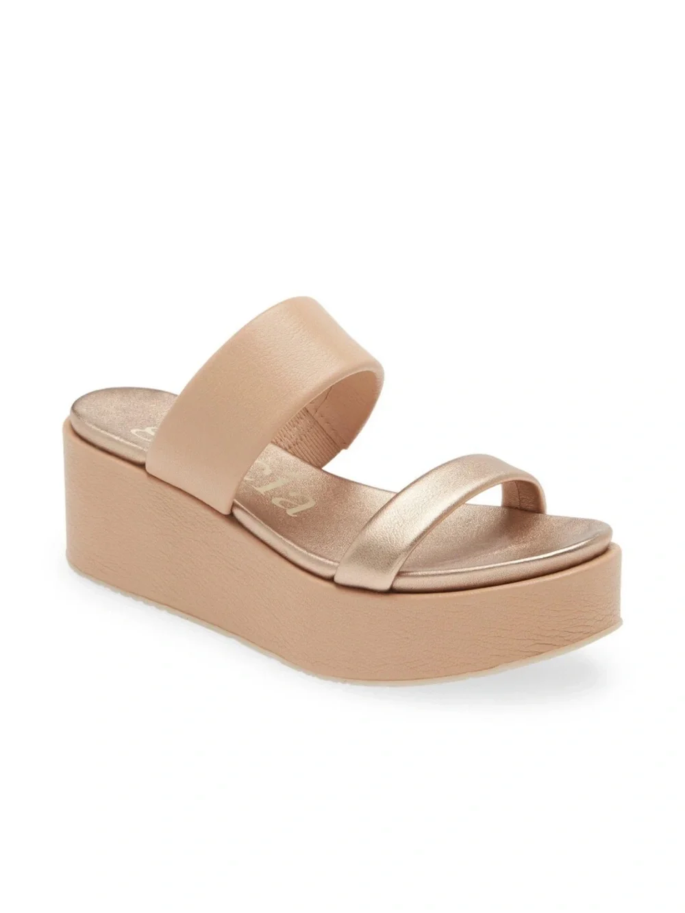 PEDRO GARCIA NEIVA PLATFORM WEDGE SLIDE SANDAL NUDE METAL size 37 US 7 like new
